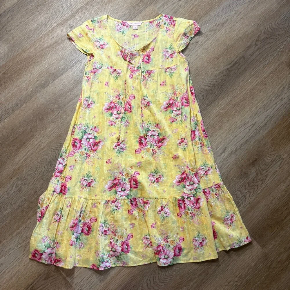 April Cornell Charming Smock Dress blossom yellow floral XXS 4 - 6 XS small - Picture 9 of 12